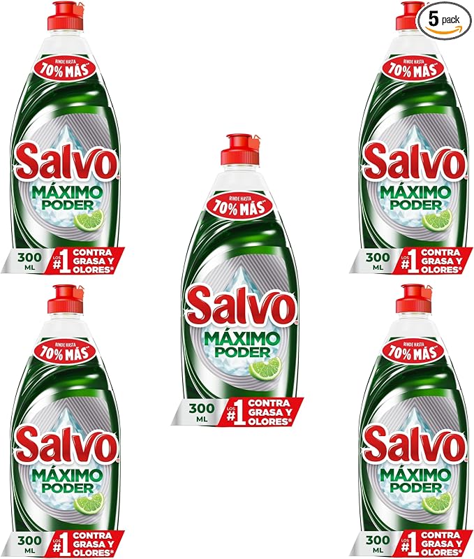 SALVO Máximo Poder Liquid Dish Soap, 300mL, 5 Pack