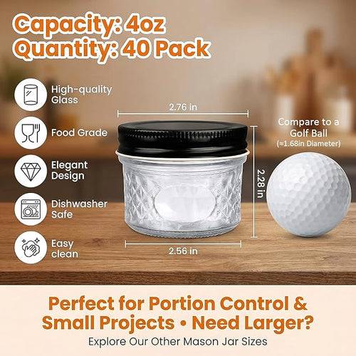 4 oz Glass Jars With Lids, 40 Pack Small Clear Mason Jars and Diamond appearance - Image 2