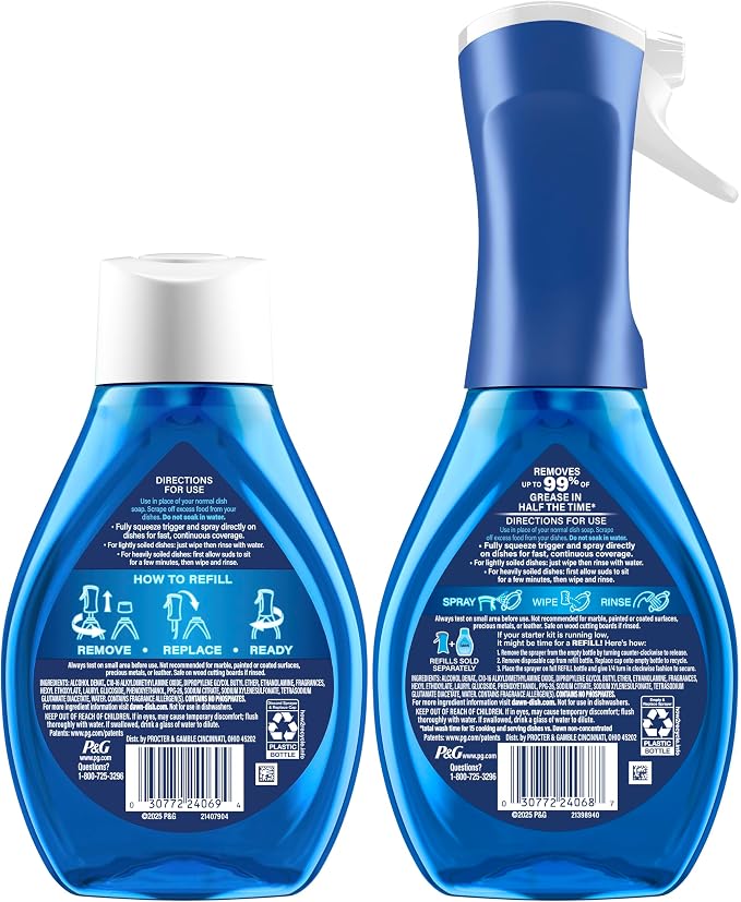 Dawn Dish Soap Spray Kitchen Household Essentials 1 Tropical Blend Starter Kit and Watermelon Refill Combo Pack, 16 oz (each)