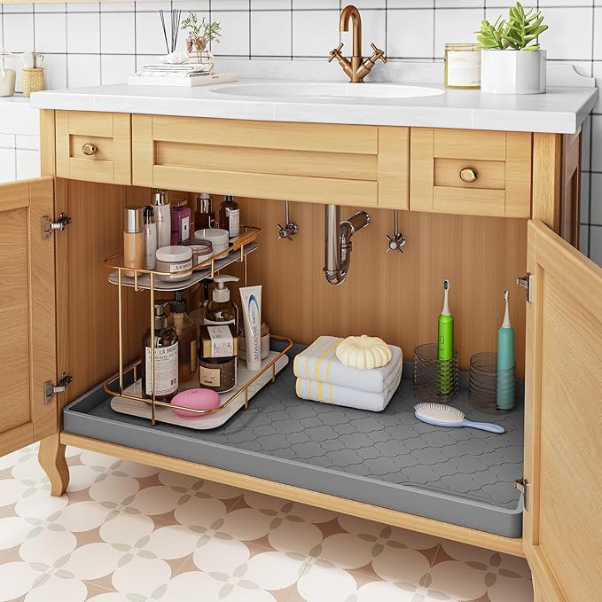 Jin&Bao Waterproof Under Sink Mat 25" x 22", Thick Silicone Mat Cabinet - Image 5