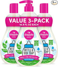 Dapple Baby Fragrance Free Bottle & Dish Soap - (3 Pack) 16.9 fl oz - Cleans Baby Bottles, Sippy Cups, Pacifiers, Breast Pumps, & More - Gently Removes Milk Film & Odors - Includes 1 Pump