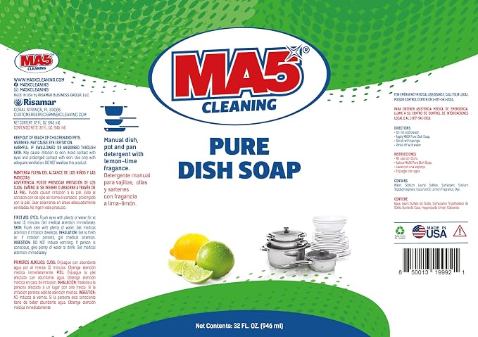 MA5X CLEANING Pure Liquid Dish Soap, 32oz