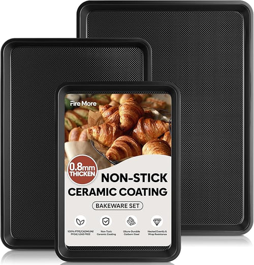 3 Pack Baking Sheet Pan Set, 0.8mm Thick Nonstick Cookie Sheets by FireMore