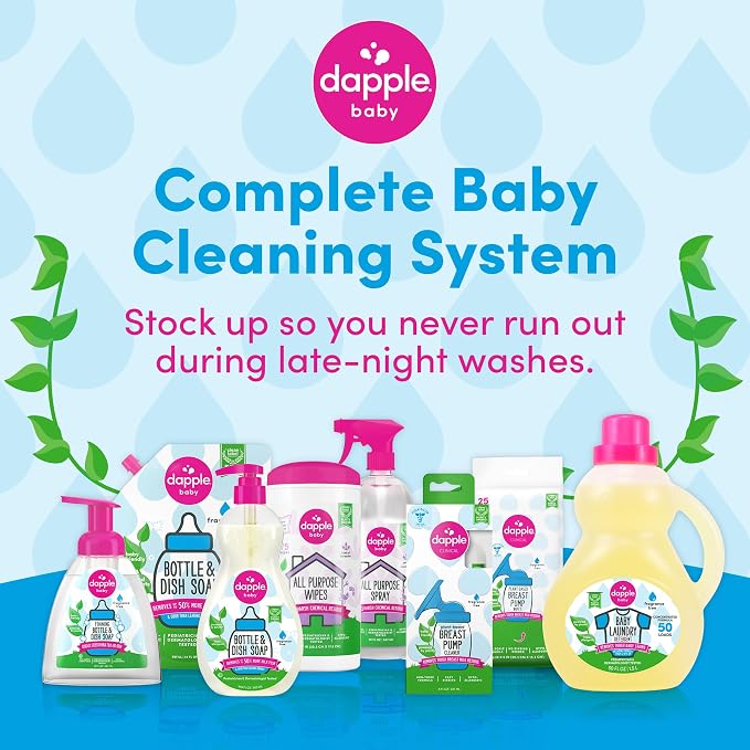 Dapple Baby Fresh Citrus Bottle & Dish Soap - (4 Pack) 16.9 fl oz - Cleans Baby Bottles, Sippy Cups, Pacifiers, Breast Pumps, & More - Gently Removes Milk Film & Odors - Includes 1 Pump