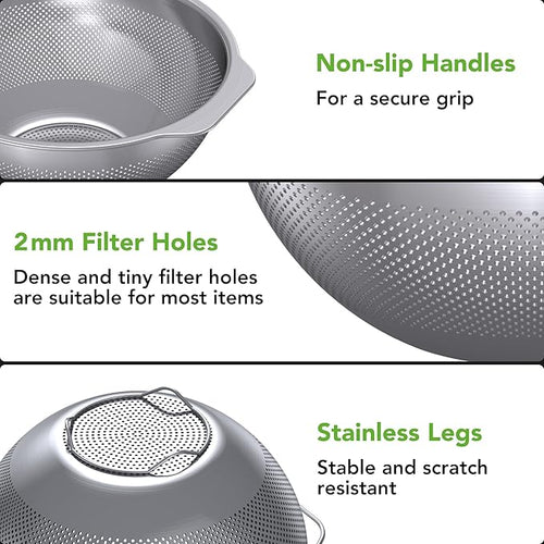 304 Stainless Steel Colander and Strainer, 5QT Large Capacity and 6QT Mixing - Image 2