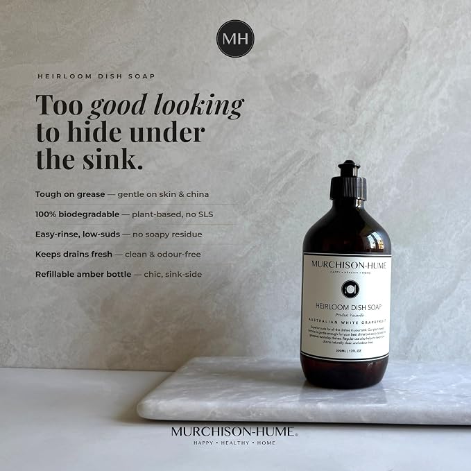 Murchison-Hume Heirloom Dish Soap | Plant-Based Dishwashing Liquid | Tough on Grease | Gentle on Hands & Sensitive Skin | Non-Toxic | Safe for Fine China | Australian White Grapefruit | 16 fl oz