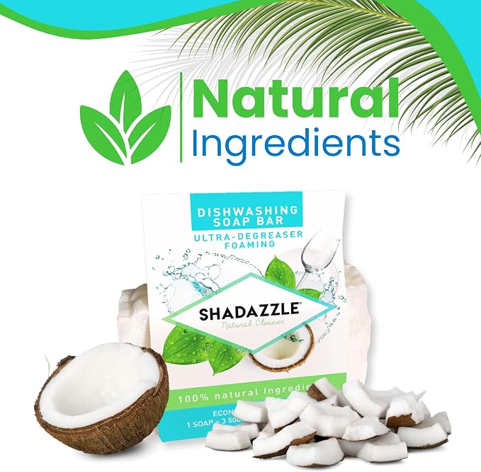 Shadazzle Solid Dish Soap 3 Pack Eco-Friendly Ultra Degreasing Bar | Natural Ingredients, Skin-Friendly, US-Handcrafted, Dishwashing Soap Bar, Zero Waste Solution, Space Saver