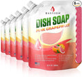 Bastion Dish Soap - Liquid Dishwashing Degreaser & Detergent - Pink Grapefruit Fragrance - (6) 32oz Refill Pouches - All Natural - Cruelty-Free