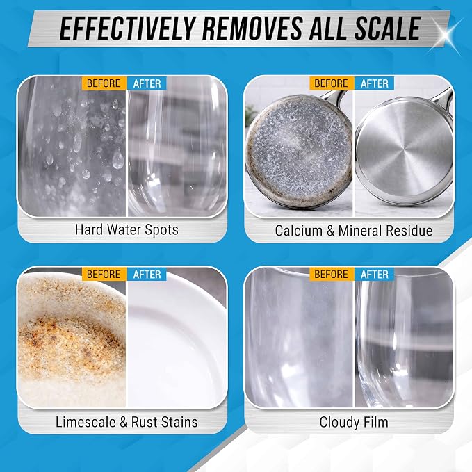 Dishwasher Detergent Booster Prewash Powder - ACTIVE Citric Acid Dishwashing Additive for Hard Water, Natural Dish Washer Shine & Rinse Aid, Lime Scale Remover for Cloudy Glassware - 64 Uses (32-oz)