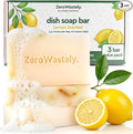 ZeroWastely Natural Dish Soap Bar - Value Pack of 3 Solid Soap Block 16oz - Lemon Scented, Long Lasting, Skin Friendly - Sustainably Made from 100% Organic Ingredients - Plastic Free Dish Soap