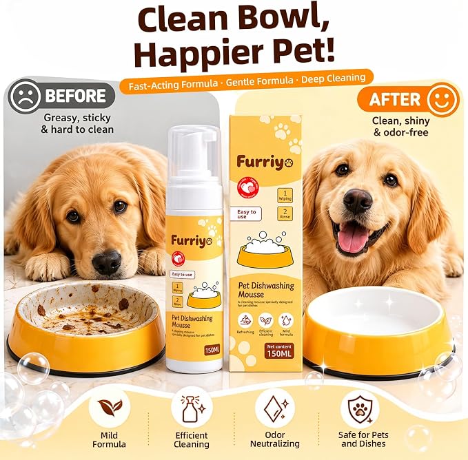 Pet Bowl Cleaner Foam, Dog & Cat Dish Soap for Bowls, Mats | Plant-Derived Formula, Rich Cleaning Foam, Daily Feeding Essentials