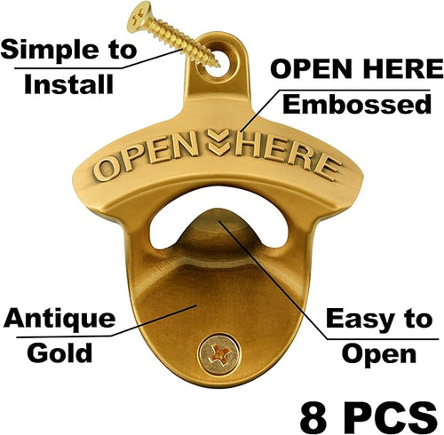 8 Packs Bulk Beer Opener Wall Mounted Vintage Gold Bottle Cap Opener - Image 2