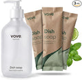 Vove Dish Soap Starter Set with Refillable Glass Pump Bottle & 3 Refills, Bergamot Mint & Basil, Powder-to-Gel Dishwashing Liquid, Plant-Based Concentrated Formula, Plastic-Free Packaging