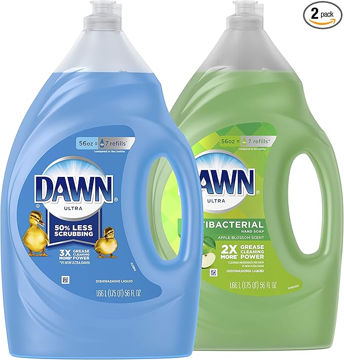 Dawn Dish Soap + Antibacterial Hand Soap, Includes 1 Dishwashing Liquid Refill Original Scent, 1 Hand Soap Refill Apple Blossom Scent, 56 Fl Oz (Pack of 2)