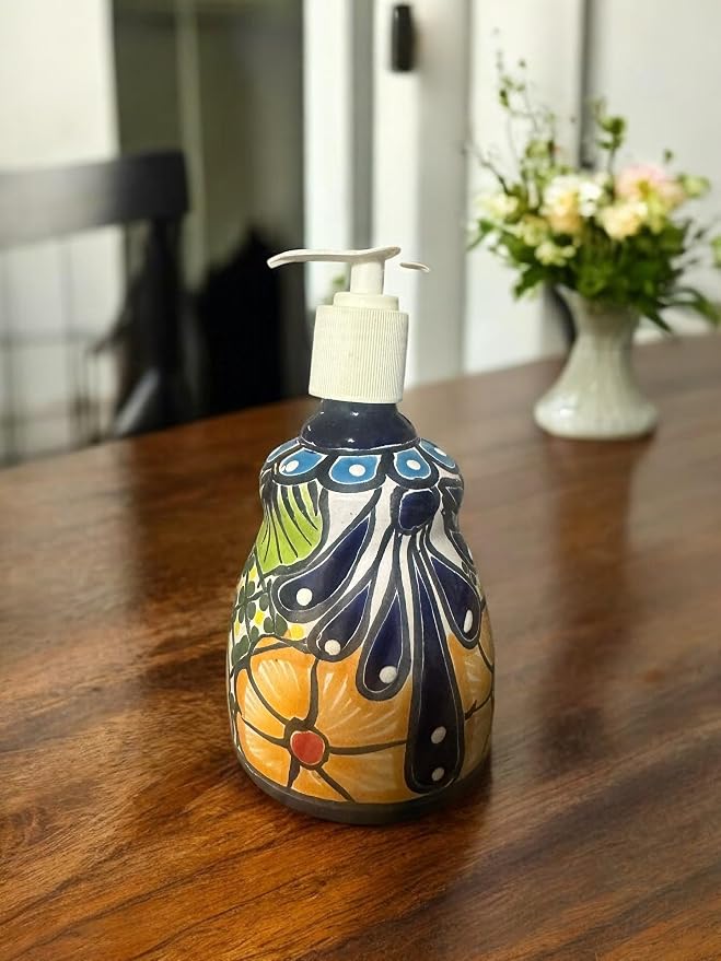 Talavera Soap Dispenser – Hand-Painted Mexican Pottery, Vibrant Ceramic Bathroom & Kitchen Decor (Traditional)
