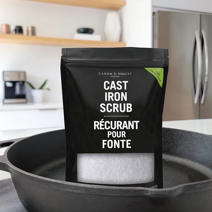 CARON & DOUCET - Cast Iron Cleaning Bundle - Cast Iron Soap & Cast Iron Scrub - 100% Plant Based Formulation & Best for Cleaning Care, Washing, Restoring & Seasoning Skillets, Pans & Grills