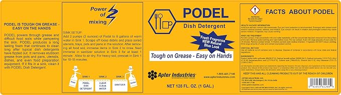 Apter Industries Podel Concentrated Dish Detergent - Highly Concentrated Detergent - Use Less and Clean More, 1 Gallon