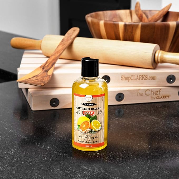 CLARK'S Cutting Board Soap and Scrub Brush from Clean your kitchen boards, bowls, countertops, and utensils the natural way | Castile Based