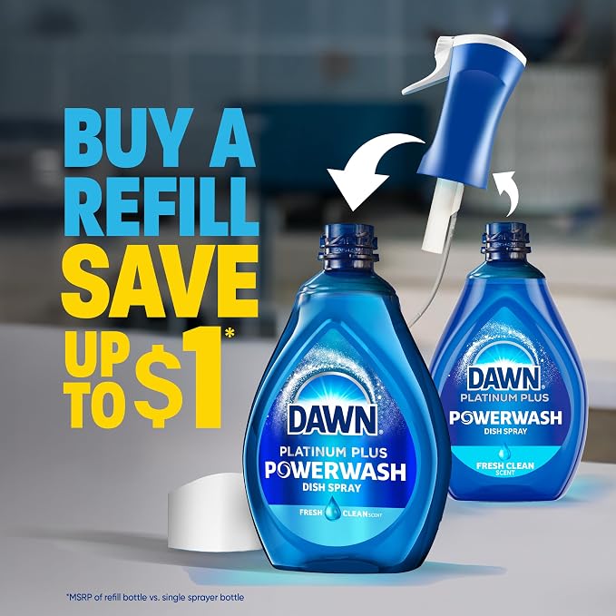 Dawn Dish Soap Spray Kitchen Household Essentials 1 Tropical Blend Starter Kit and Watermelon Refill Combo Pack, 16 oz (each)