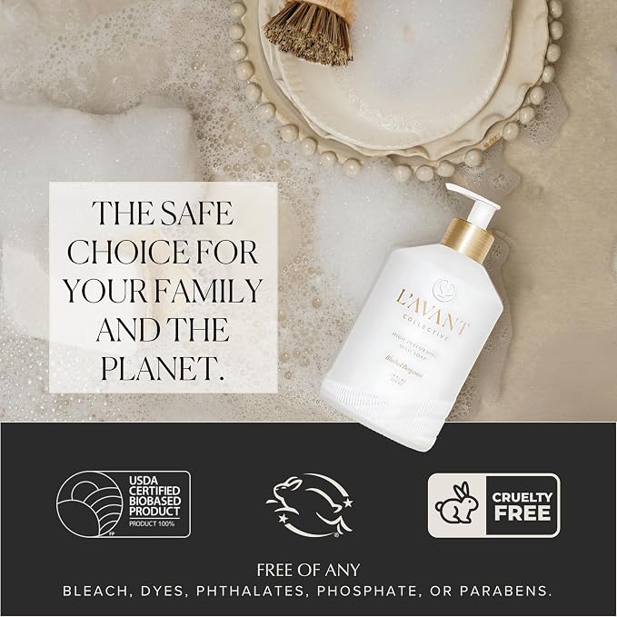 L'AVANT Natural Dish Soap Refill, Plant-Based, 32 Fl Oz, Blushed Bergamot | Plant-based, non-toxic formula, grease-cutting power, gentle on hands, Blushed Bergamot scent, cruelty-free, 32 fl oz refill