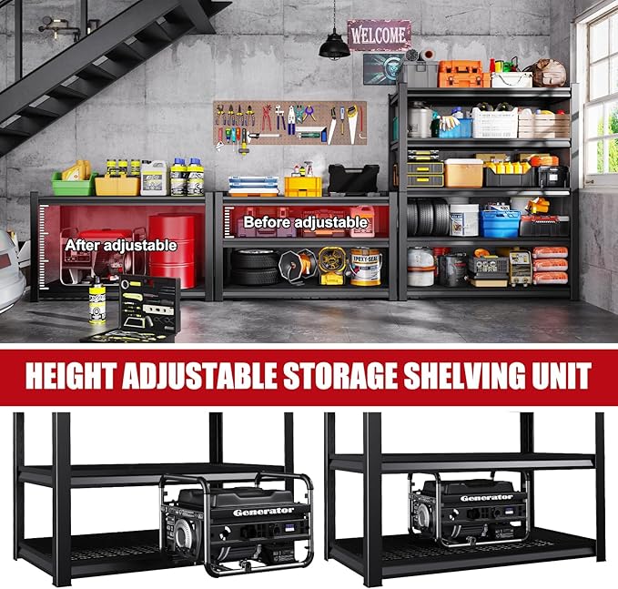 Set of 4 Garage Shelving-3000 lbs 5 Tier Storage Shelves, Adjustable Heavy Duty - Image 7