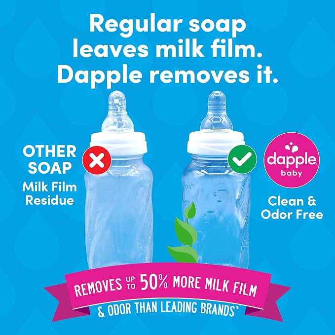 Dapple Baby Fresh Citrus Bottle & Dish Soap - (4 Pack) 16.9 fl oz - Cleans Baby Bottles, Sippy Cups, Pacifiers, Breast Pumps, & More - Gently Removes Milk Film & Odors - Includes 1 Pump