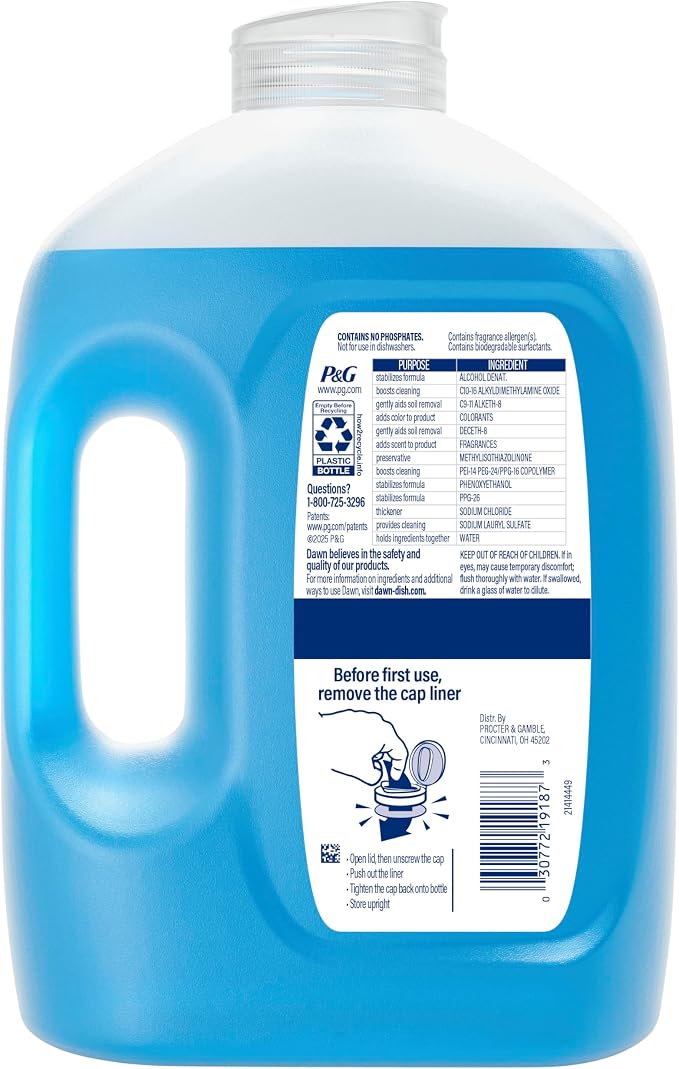 Dawn Ultra Dish Soap Refill Jug, Large Size Original Blue Liquid Dishwashing Detergent, Powerful Dish Soap for Grease, 51.5 oz
