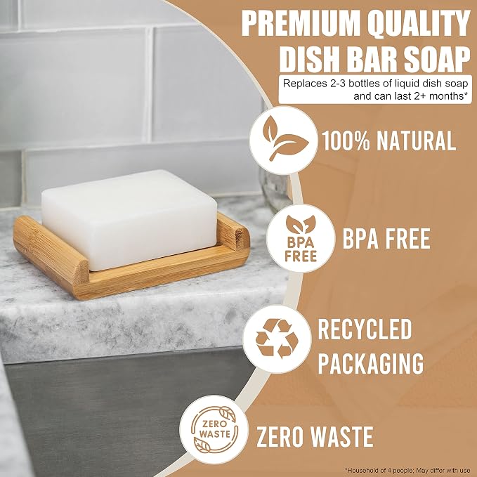 Lemon Dish Soap Bar Pack of 2 – Solid Dish Soap Block, Natural Non Toxic Eco Friendly Plant Based Dishwashing Soap, Biodegradable, Zero Waste, Plastic Free Kitchen Soap (11.28 oz)