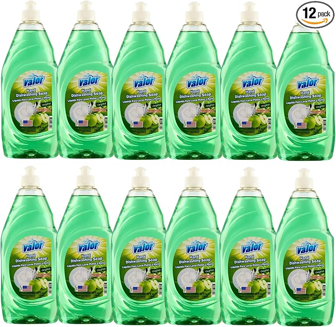 Valor Dishwashing Liquid, 25 fl oz – Dish Soap for Kitchen & Bathroom, Grease-Fighting, Gentle on Hands, Fast Rinse, Eco-Friendly Biodegradable Formula (25 fl oz (Pack of 12), Original)
