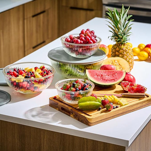 8pc Ribbed Glass Mixing Bowls - Image 2
