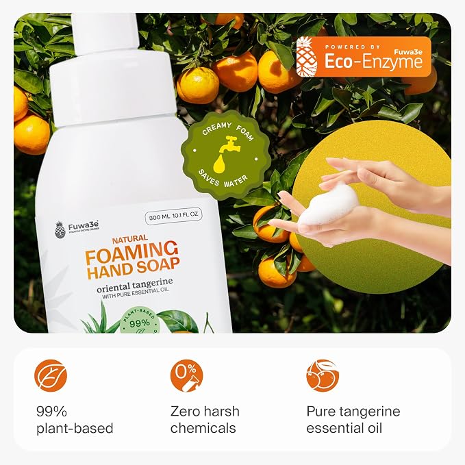 Fuwa3e Natural Dish Soap Pineapple (3 Pack) & Foaming Hand Soap Tangerine (3 Pack)