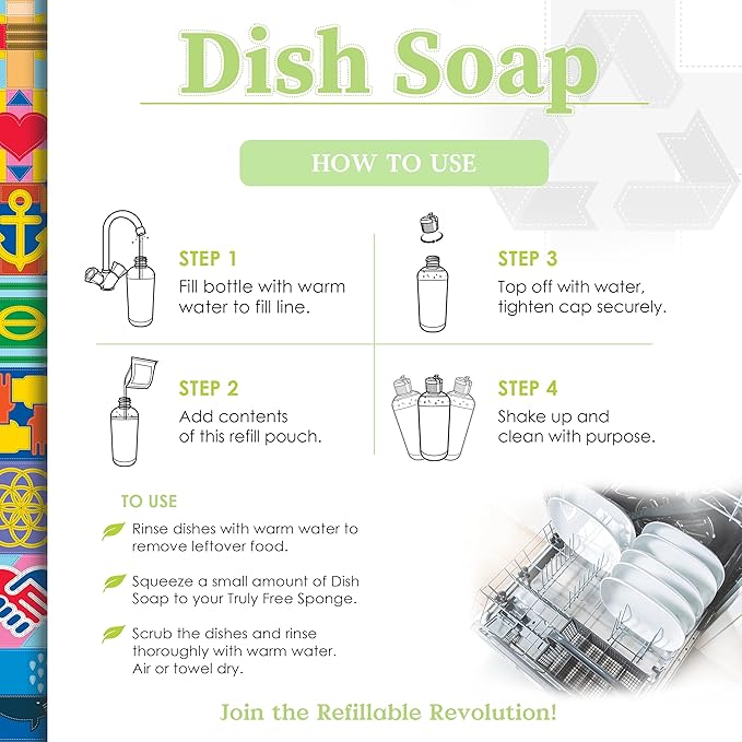 Truly Free Non Toxic Dish Soap Kit | Natural Concentrated Dishwashing Liquid - Sweet Basil Scent | Organic Plant-Based | Family Safe - Eco-Friendly Formula | 16 fl oz