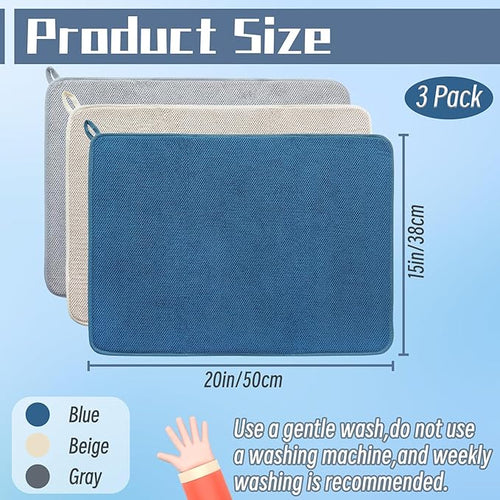 3 Pack Microfiber Dish Drying Mats, Ultra Absorbent Dish Drainer Mats, 20x15" - Image 2