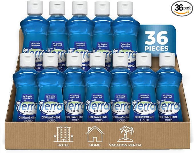 1-Shoppe All-in-Kit Terra Breeze Hotel Liquid Dish Soap Detergent, 3.5 oz (Case of 36) | Bulk Toiletries, Guest Amenities, Hospitality Supplies, Hotels, Resorts, Motels, hotel room essentials, short term rentals