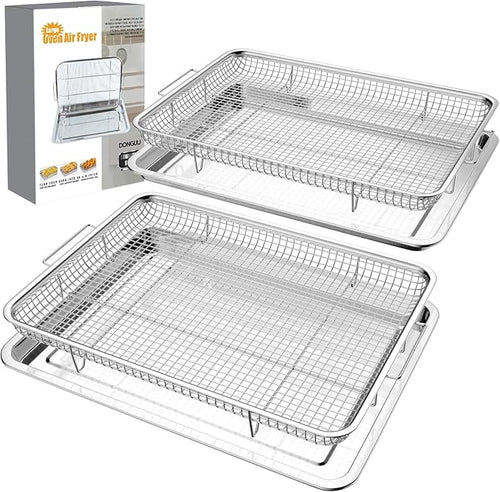 Air Fryer Basket for Oven 12.8"x9.6", 2 Pack Large Air Fryer Basket and Tray by DONGULI