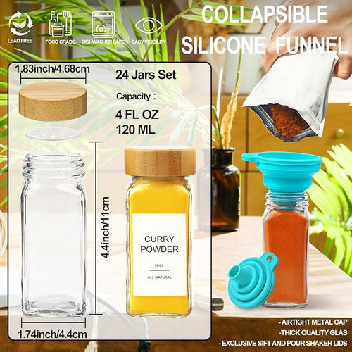 AISIPRIN Glass Spice Jars with 398 Labels, Square Spice Bottles With Shaker Lids - Image 2