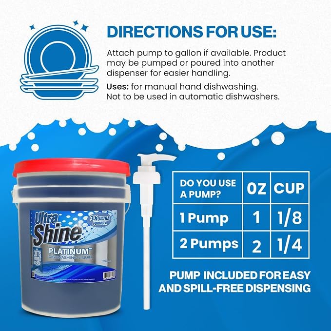 Ultra Shine 3 Pack 3X Platinum Bulk Dishwashing Liquid, Powerful Grease Remover, 5-Gallon - Concentrated Dish Cleaner Soap for Commercial Kitchens, Restaurants & Home Cleaning, Gentle on Hands & Skin