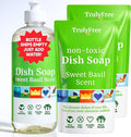 Truly Free Non Toxic Dish Soap Kit | Natural Concentrated Dishwashing Liquid - Sweet Basil Scent | Organic Plant-Based | Family Safe - Eco-Friendly Formula | 16 fl oz