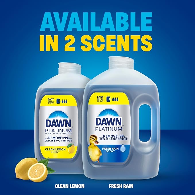 Dawn Platinum Refill Jug Dish Soap, Fresh Rain Scent Liquid Dishwashing Detergent Powerful Dawn Dish Soap for Tough Grease Removal Dishwashing Liquid Value Pack, 51.5 oz (Pack of 2)