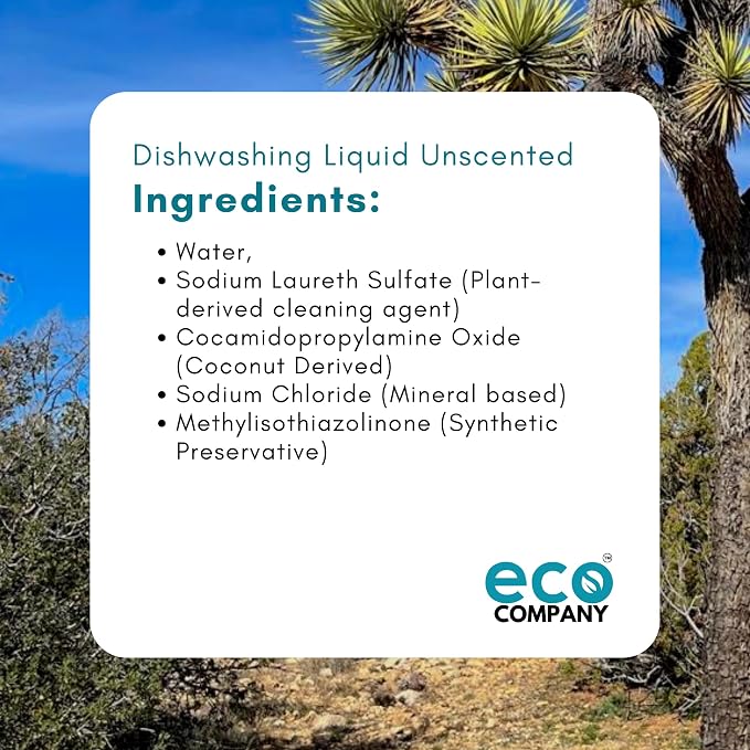 Eco Dishwashing Liquid, Unscented, 1 Gallon, Plant-based Dish Soap, Concentrated, Fragrance Free, Biodegradable, Grease Cutting Formula, Bulk Dish Soap Refill, Eco Friendly Dishwashing