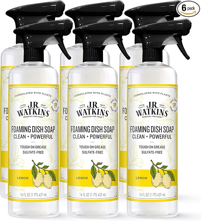 J.R. Watkins Trigger Spray Foaming Dish Soap, Lemon, 16 fl oz, 6 Pack
