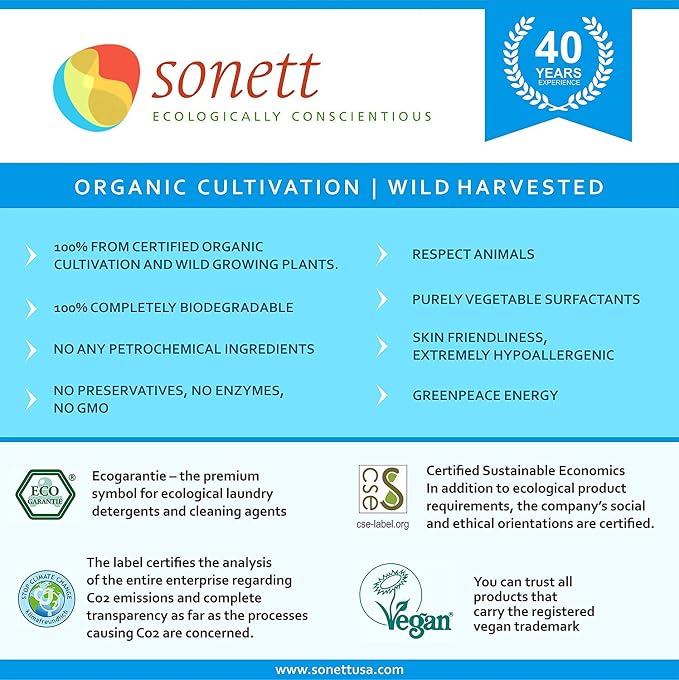 Sonett Organic Dishwashing Liquid, All Purpose Cleaner For Sensitive Skin (17 Fl.Oz (1 Count)) Certified Organically Grown