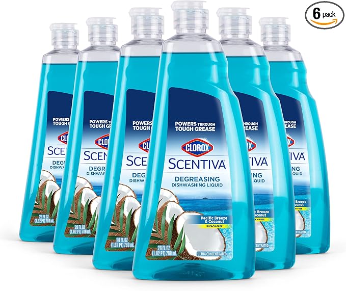 CLOROX Scentiva Dishwashing Liquid Soap | Smells Great and Cuts Through Grease Fast | Quick Rinsing Formula for a Powerful Clean You Can Trust, Pacific Breeze & Coconut, 26 Oz (Pack of 6) | Ultra-concentrated formula, bleach-free, cuts through food res...