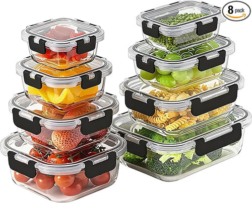8 Pack Borosilicate Glass Food Storage Containers by HOMBERKING