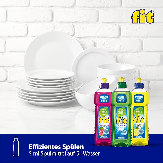 fit Hand Washing Up Liquid 10 L Canister, Dishwasher Detergent Against Grease and Strength, Skin-Friendly, Vegan, Microplastic-Free, Original