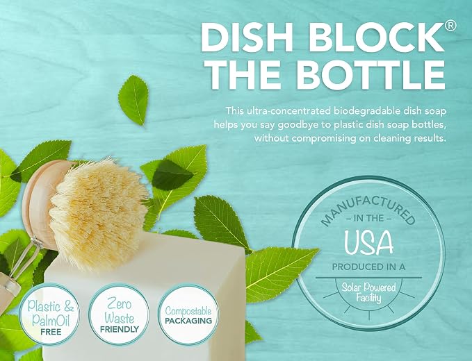 NO TOX LIFE Vegan Dish Block, 6 oz – A Solid Dish Soap for Effective Cleaning of Dishes, Pots and Pans – Ultra-Concentrated Biodegradable Formula – Fragrance and Dye Free – 2 Pack