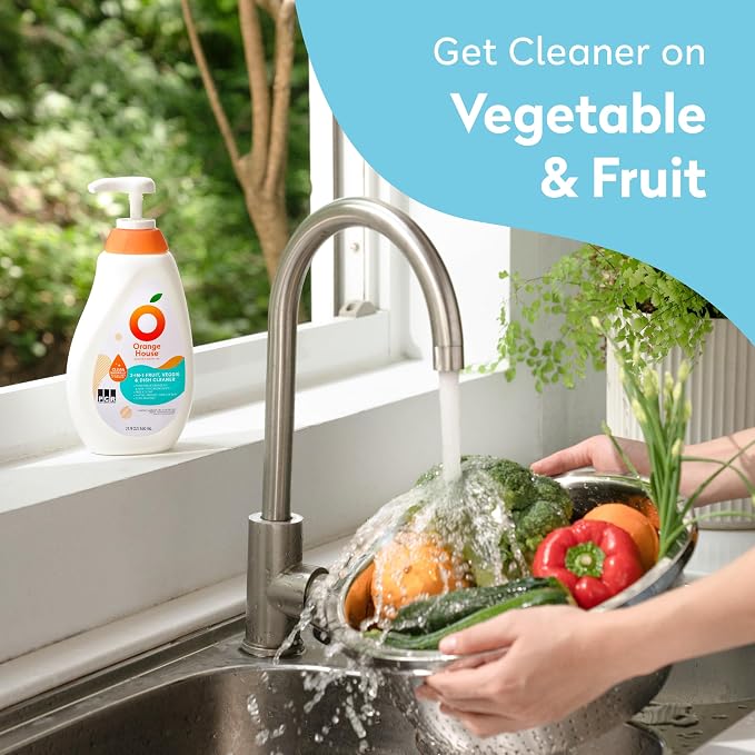 ORANGE HOUSE 3 in 1 Plant Based Dish Soap, Non Harmful Ingredients Veggie Wash, Orange Oil Fruit and Vegetable Wash, Convenient Fruit Wash, 21.9 Fl Oz Fruit Cleaner, Natural Dish Soap (1 Pack) | Cleans Dishes, Fruits & Vegetables, Eco Friendly Plant Ba...
