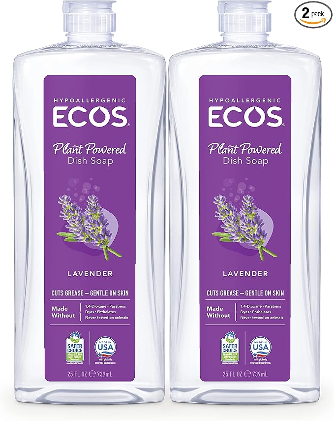 ECOS® Hypoallergenic Dish Soap, Natural Lavender, 25 Fl Oz (Pack of 2)