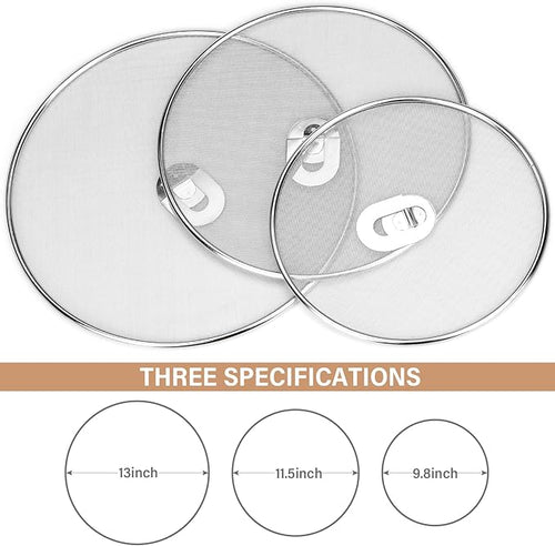 3 Pack Splatter Screen for Frying Pan 13" 11.5" 9.8" Stainless Steel Grease - Image 2