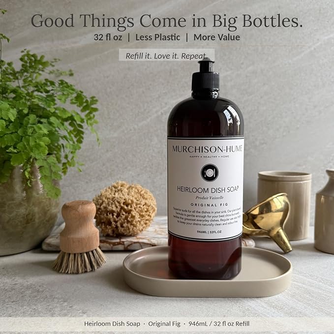 Murchison-Hume Heirloom Dish Soap Refill | Plant-Based Dishwashing Liquid | Cuts Grease | Gentle on Hands | Hypoallergenic | Biodegradable | Safe for Fine China | Original Fig | 32 fl oz